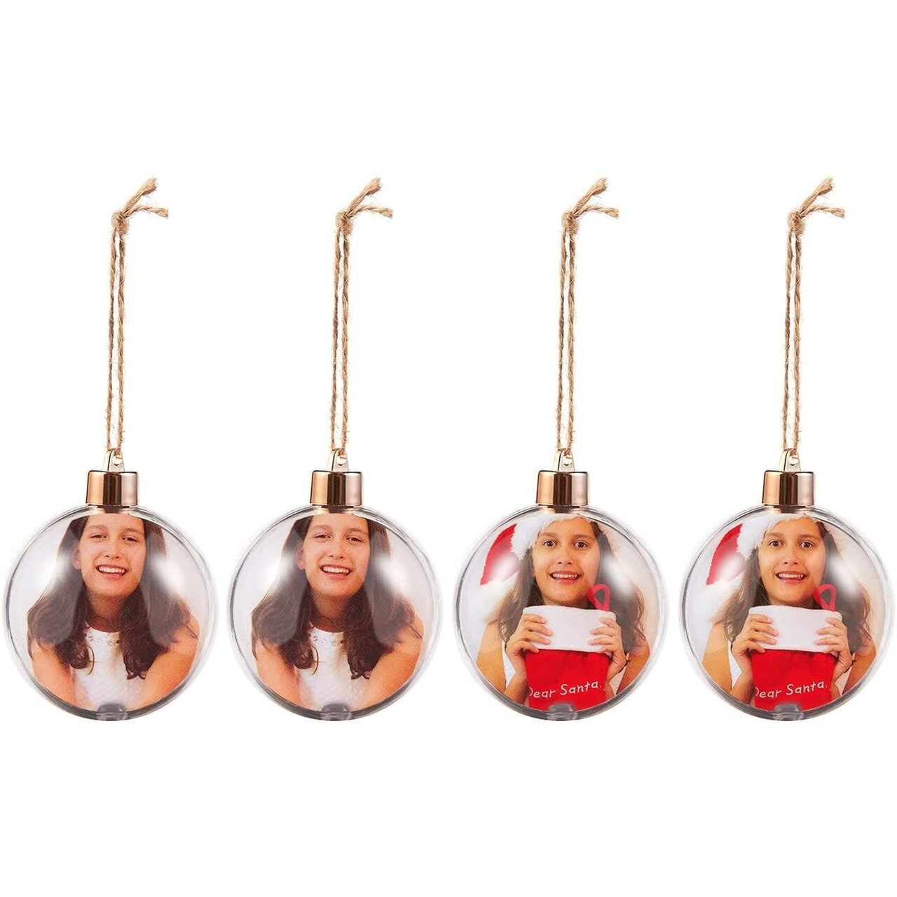 Round Photo Ornament for Christmas Tree Decor (2.75 x 4.7 in, 4 Pack)
